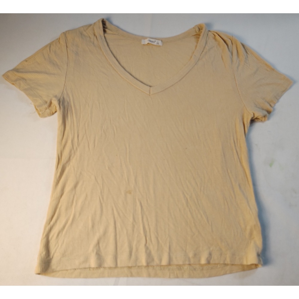 Timing Womens Yellow Ribbed V-Neck Short Sleeve Top MT61295DD Size L